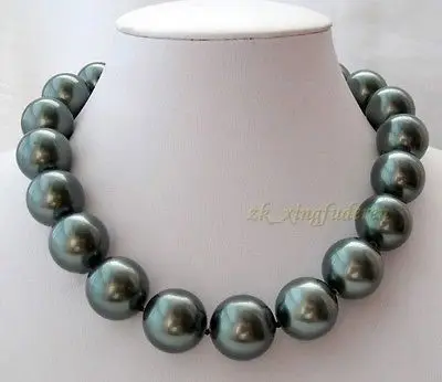 

hot& Elegant Huge 18mm round black south sea shell pearl lady's party necklace 18" AAA style Fine Noble real Natural free shipp