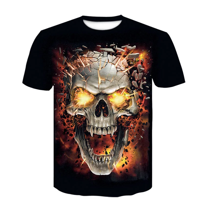 

Summer short sleeve T-shirt men's fashion trend skull print T-shirt base round neck youth half sleeve harajuku top