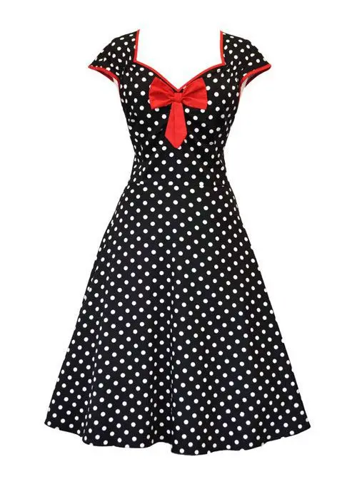 Vintage 1950s Rockabilly Dresses Black and White Polka Dot Housewife ...