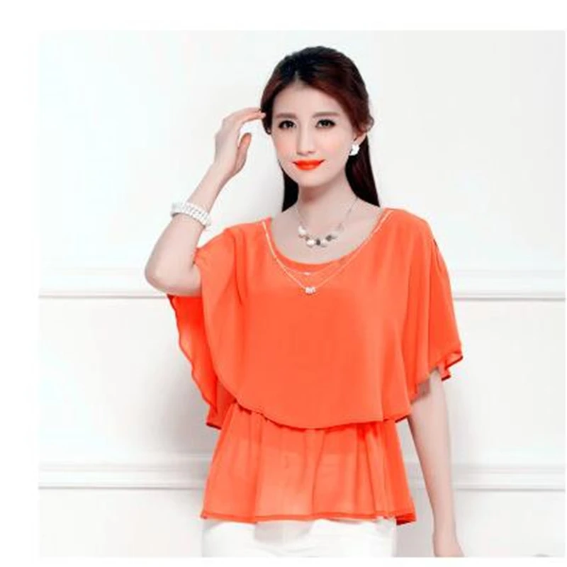 Женская летняя блузка с рюшами и круглым вырезом шифоновая свободная