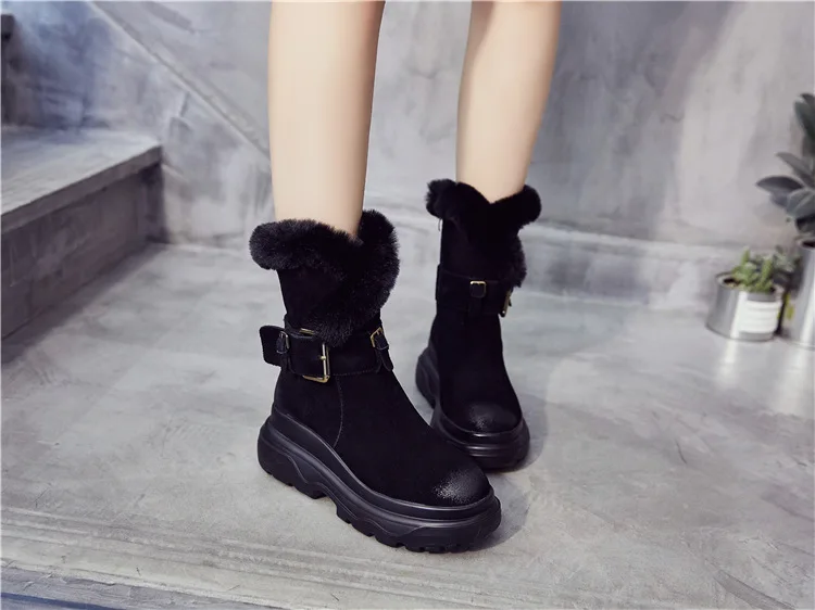 SWONCO/женские зимние ботинки из натуральной кожи; модные теплые зимние ботинки с пряжкой; ботильоны для женщин; замшевые женские зимние ботинки