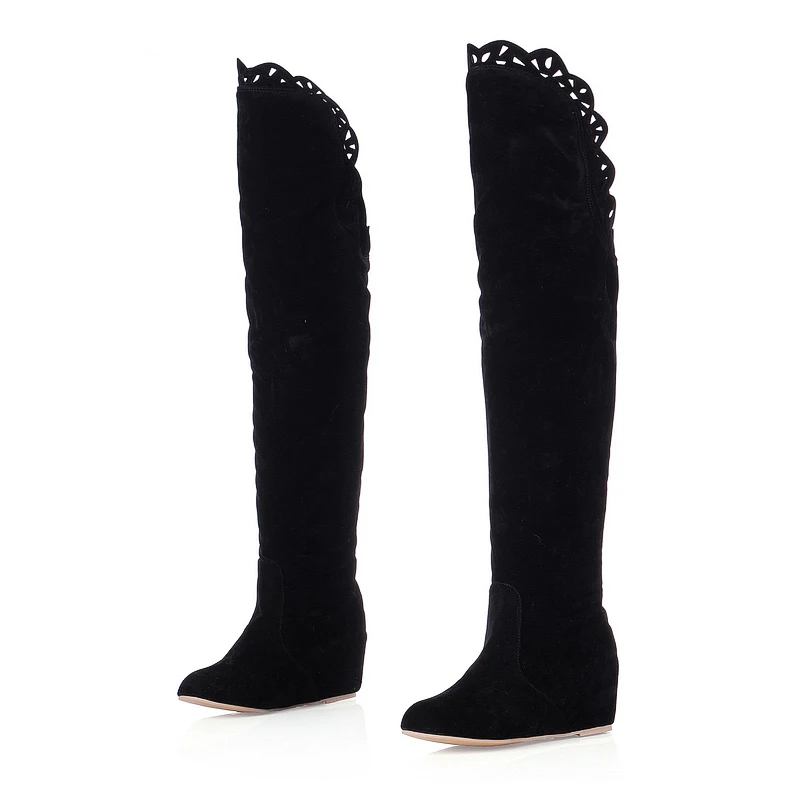 KARINLUNA/Большие размеры 34-43; модные вечерние и зимние сапоги на платформе и высоком каблуке женские ботфорты женская обувь - Цвет: Черный
