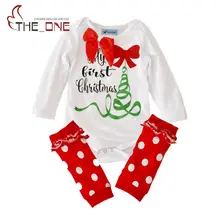 Baby Christmas Rompers Sets Toddler Girls Long Sleeve Bodysuit + Dots Leggings 2 Piece Set Suits Kids Reindeer Striped Clothing