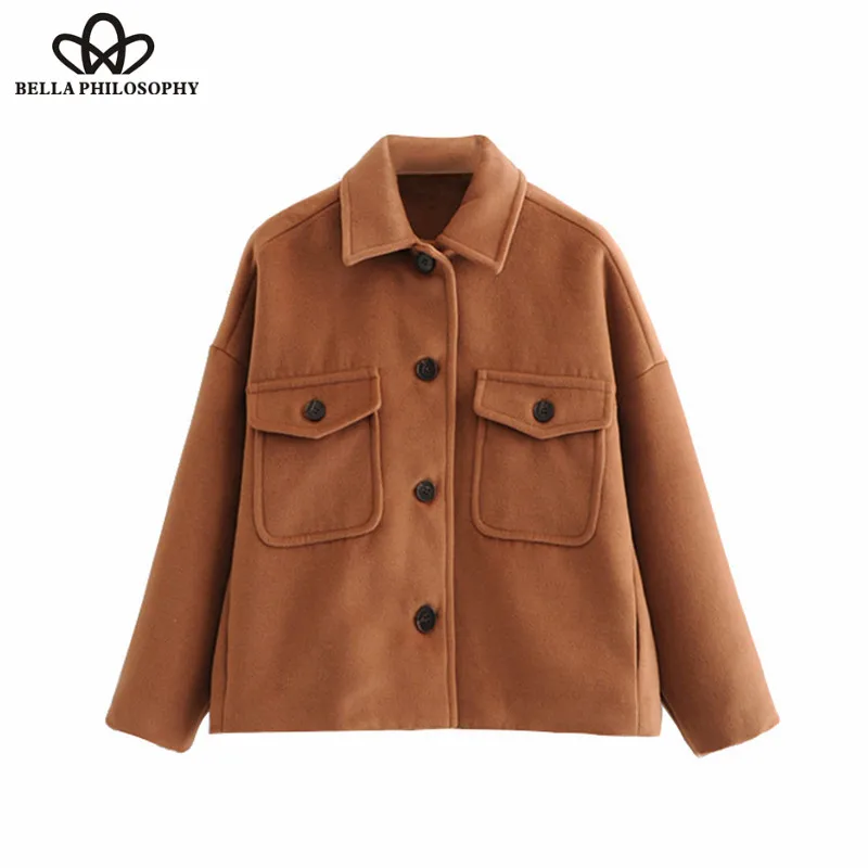 Wonder 2018 new Vintage Chic Pockets Buttons Loose Short Jacket Coat Lapel Collar Long Sleeve Outerwear Casual Casaco Femme