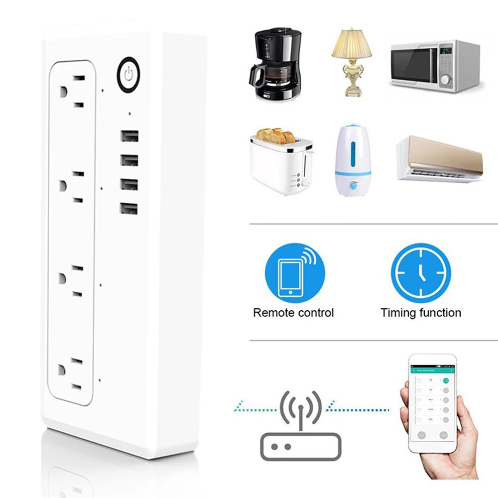Умный удлинитель с поддержкой Wi Fi 4 евророзетки порта USB для зарядки|Умные