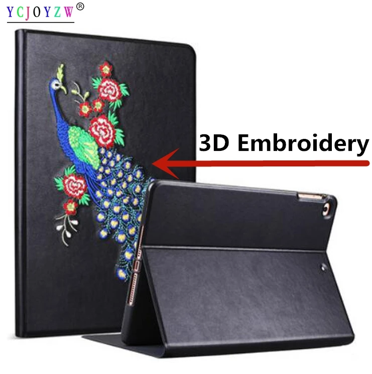 

Case For Apple 2017/2018 New ipad 9.7/Air 1/Air 2 (3D Embroidery ), YCJOYZW-PU leather+TPU silicone Smart cover Awake Sleep Flip