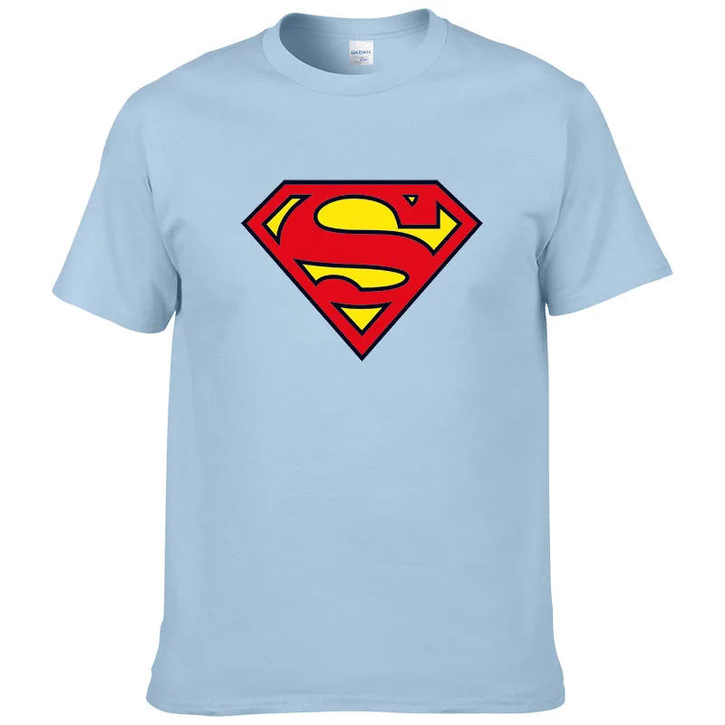 Модная мужская футболка Супермена, Летний стиль, короткий рукав, хлопок, повседневная брендовая футболка супергероя, крутые футболки#289 - Цвет: light blue