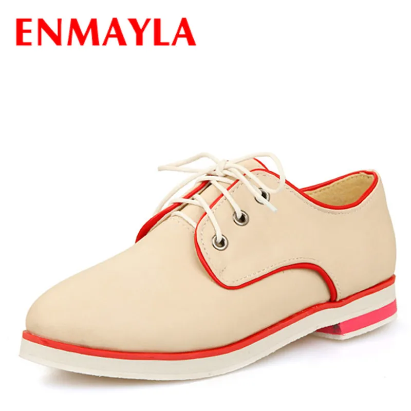 

ENMAYLA Lace-up Flats Shoes Mixed Colors Round Toe Casual Oxfords Shoes Woman Girls Flats Womens Shoes Beige Pink Black Shoes