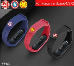 Марвел из Мстителей мультфильм mi Band 4 3 2 ремешок на запястье для Xiaomi mi band 3 4 2 Силиконовый mi band4 3 Аксессуары mi 3 замена