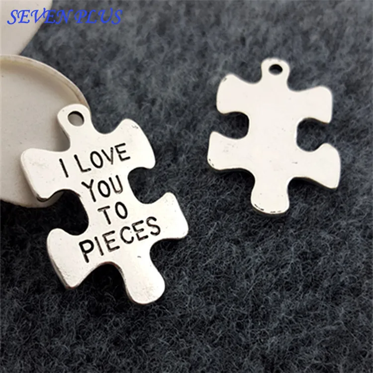 

High Quality 10 Pieces/Lot 23mm*34mm I Love you to pieces Love Puzzle Charm Pendant For Jewelry Necklace Pendants