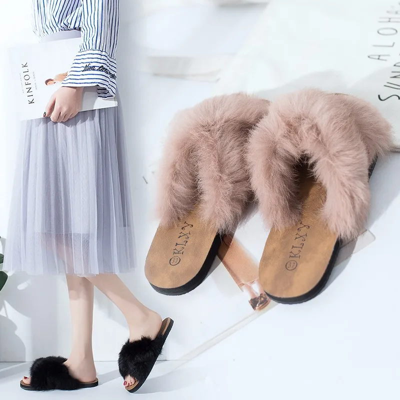 Меховые женские шлепанцы zapatos de mujer модные с перекрестными ремешками на плоской