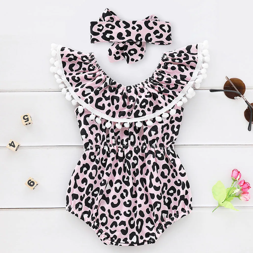 Одежда для младенец, комбинезон для маленьких девочек, леопардовые оборки, детские комбинезоны с кисточками, купальные костюмы, Цельный купальник, бикини, SetW610