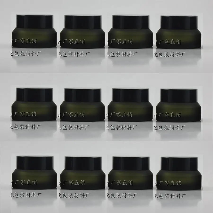 Download 30pcs empty 15g green frosted glass cream jar with black plastic lid, wholesale glass frost 15g ...