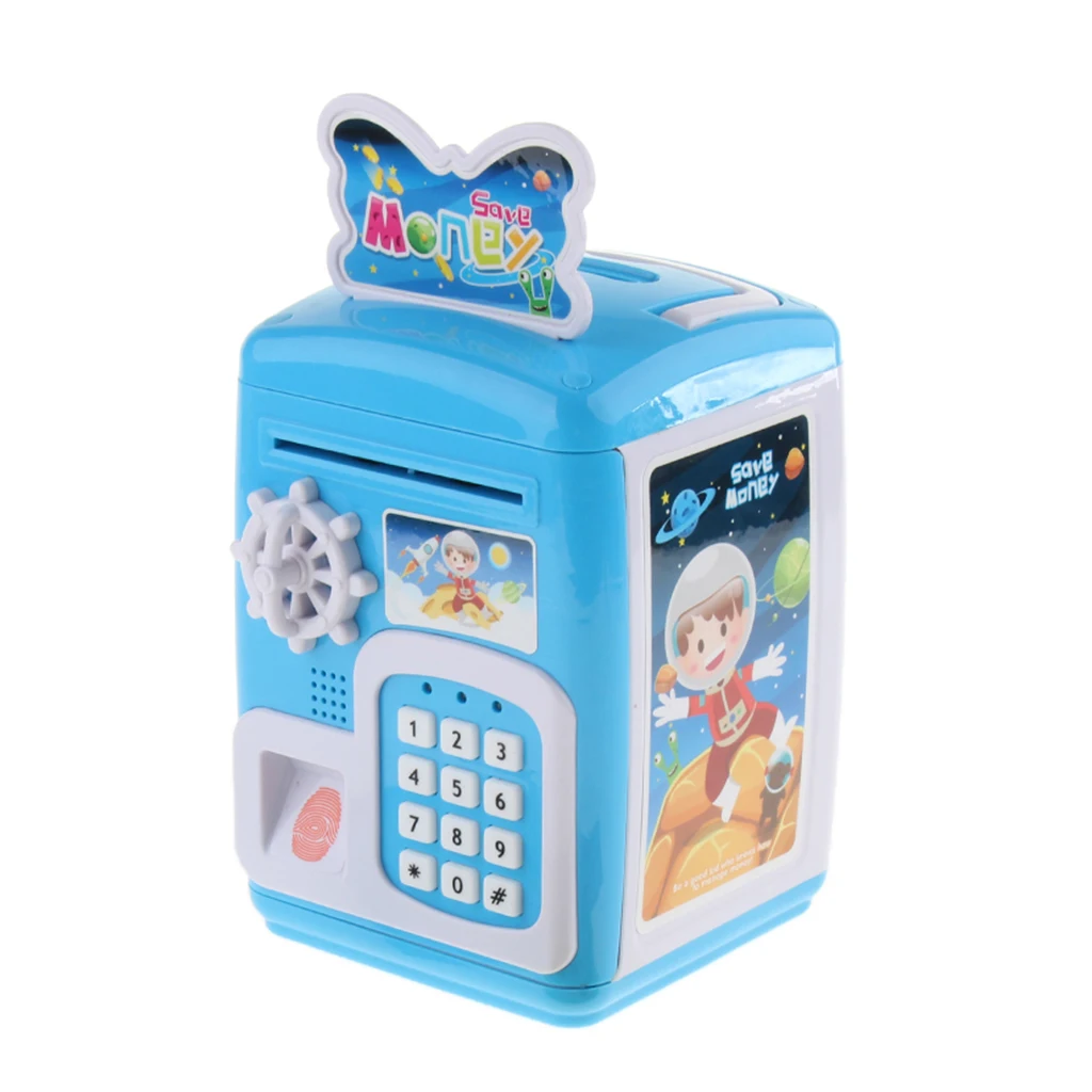 

Electronic Code Safety Saving Boxes - Mini Sound & Light ATM Money Coin Crash Piggy Bank Toy Xmas Gifts - Blue
