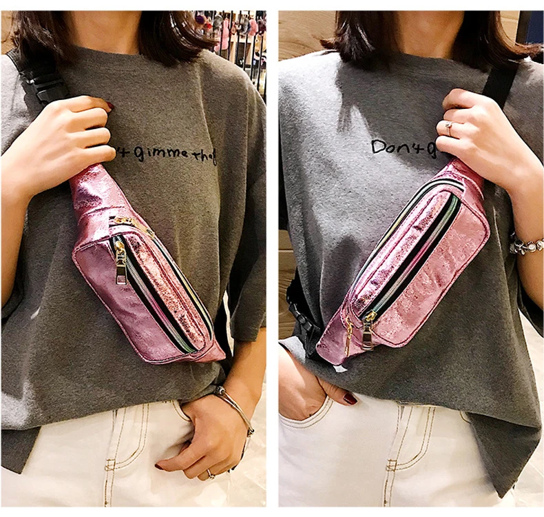 Розовый поясные сумки женские дизайнерские поясные сумки модный ремень голографический кошелек женские деньги слинг нагрудные сумки для