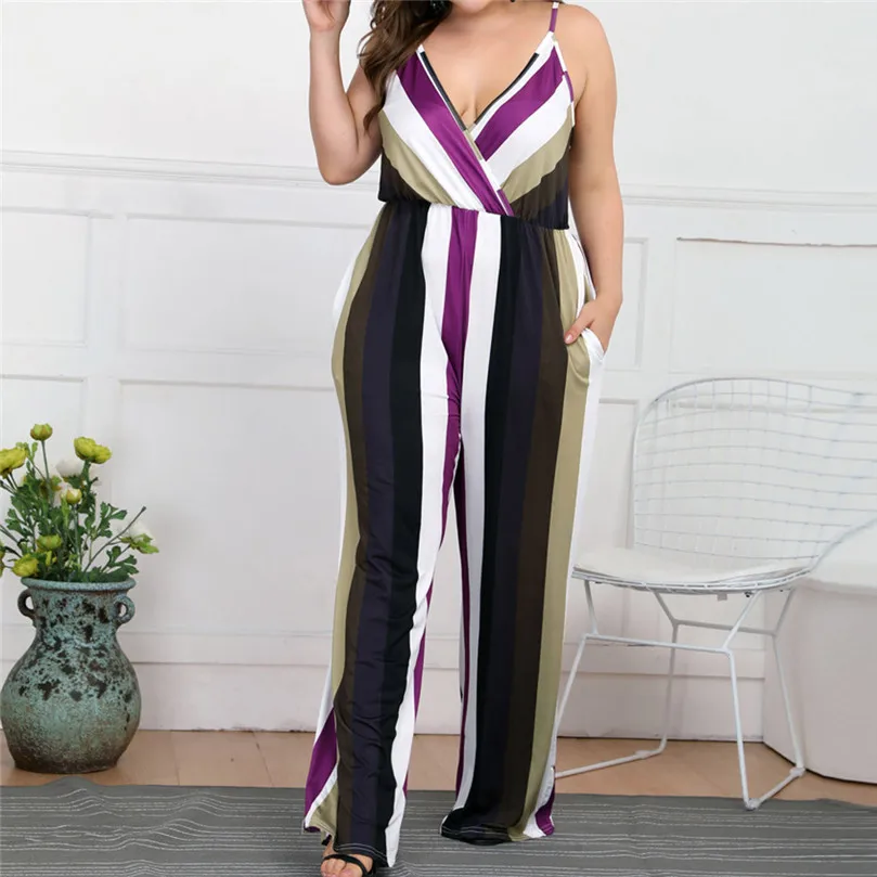 

Sexy Women Stripe Jumpsuit Bandage Stappy Long Romper Plus Size Jumpsuit Trousers Fashion Streetwear Outfits Spaghetti #15