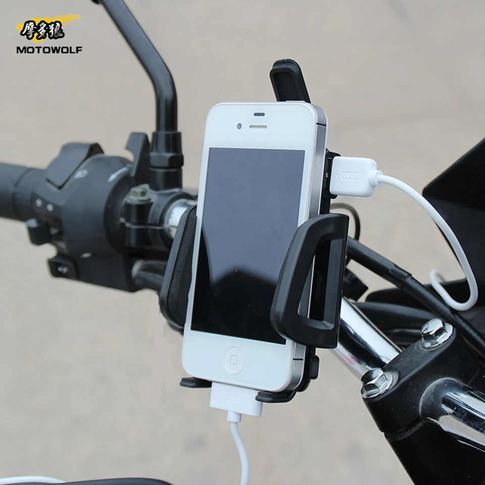 

Universal Motorcycle/Bicycle/Electric-bike Phone Holder GPS Stand with USB Charger for 3.6-6 inch Mobile iPhone Samsung Huawei