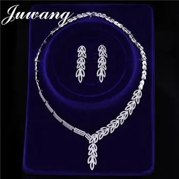 

JUWANG Stylish Leaf Shape Jewelry Set for Woman Dubai Bridal Wedding Necklace Earring Sets Saudi Women Jewelry Engagement Gift