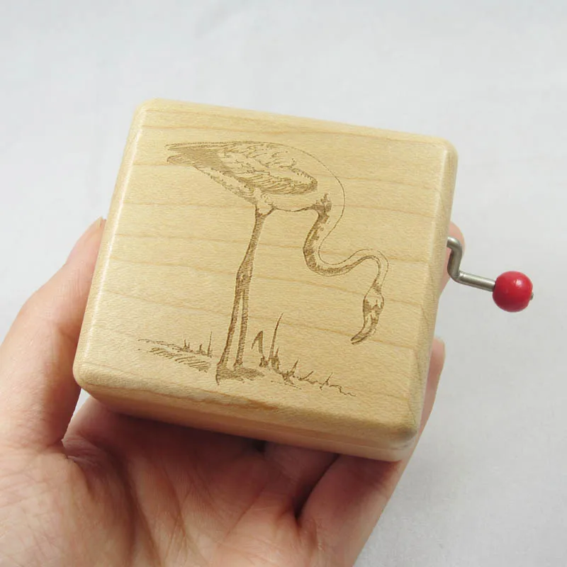 

handmade Nature wood music box custom made gift flamingo hand crank music box special gift Free shipping