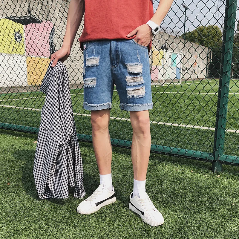 Лето новые джинсы короткие мужские большие размеры Мужские 5xl ветер прилив моды отверстия мужские джинсовые шорты мужские