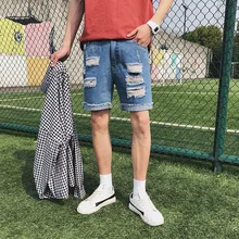 Лето новые джинсы короткие мужские большие размеры Мужские 5xl ветер прилив моды отверстия мужские джинсовые шорты мужские