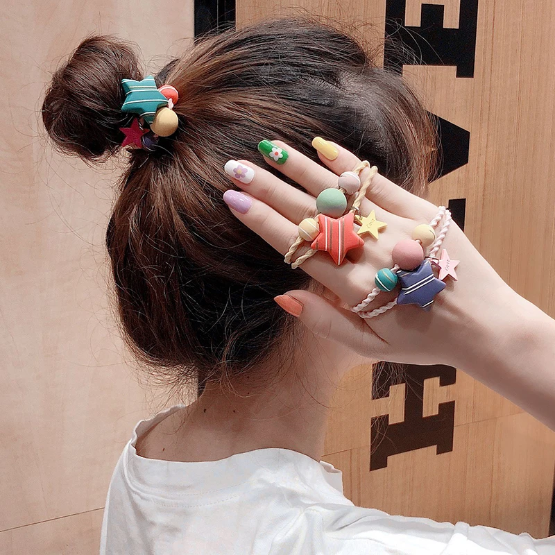 

Pretty Stripe Star Elastic Hair Rope Scrunchie Women Girls Ponytail Stars Round Bead Rubber Band Hairtie Accessories Headwear