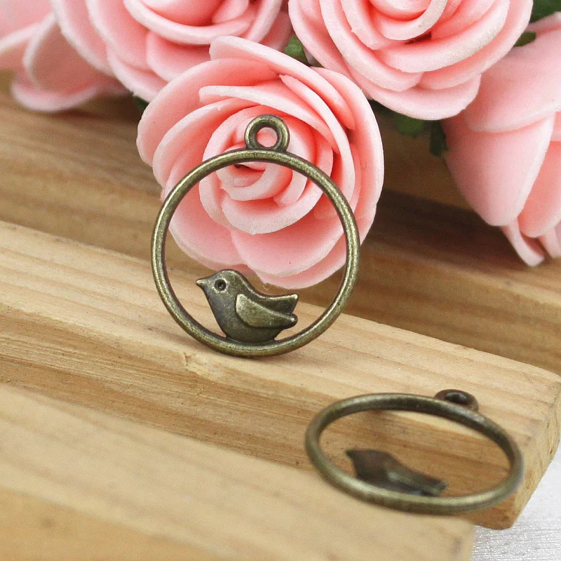 

18MM Alloy Mini Circle Bird Retro Manual Accessories Ancient Cyan DIY JEWERY HAND MADE