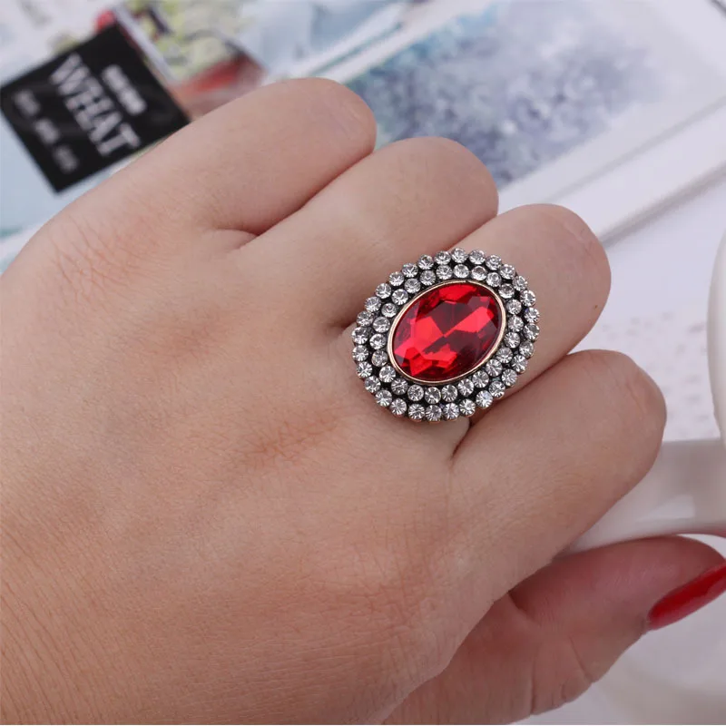 

Statement Deep Green Crystal Clear Rhinestone Chunky Adjustable Rings for Women Men Jewelry