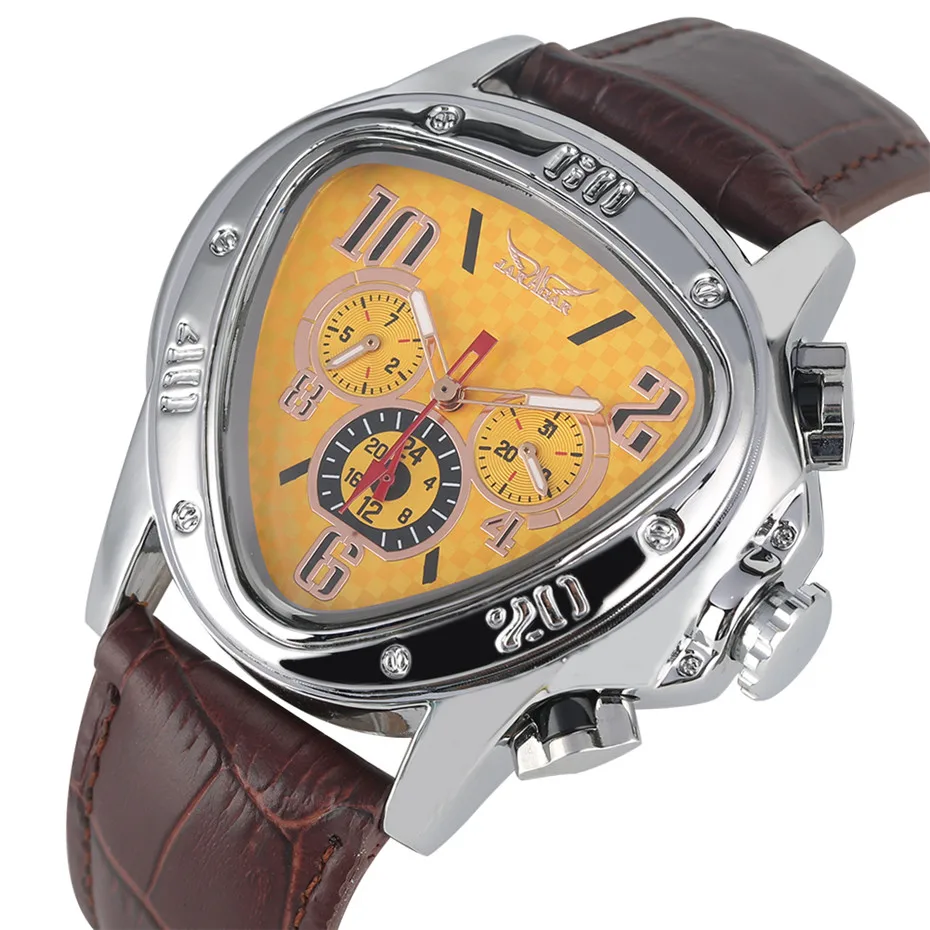 

Creative Triangle Black/White/Red/Yellow Dial Hand Winding Mechanical Wristwatch Men's Genuine Leather Casual Male Clock reloj
