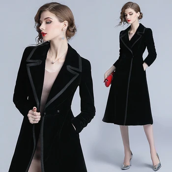 

Solid Colour Velvet Long Wind Coat Female Clothes Stylish Women's Windbreaker Casaco Feminino Chic Cardigan For Women Raincoat