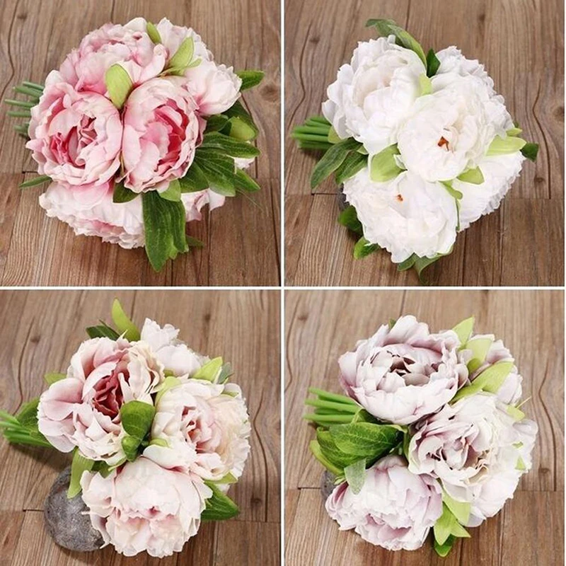 

5 Heads Silk Artificial Peony Flowers Bouquet Wedding Bridal Holding Real Touch Fake Flowers for Home Garden Decoration Floral