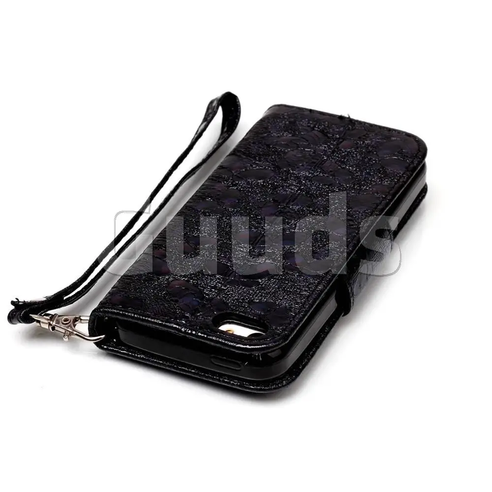 Luxury Laser Butterfly Optical Maser Leather Wallet Case for iPhone 5c - Black