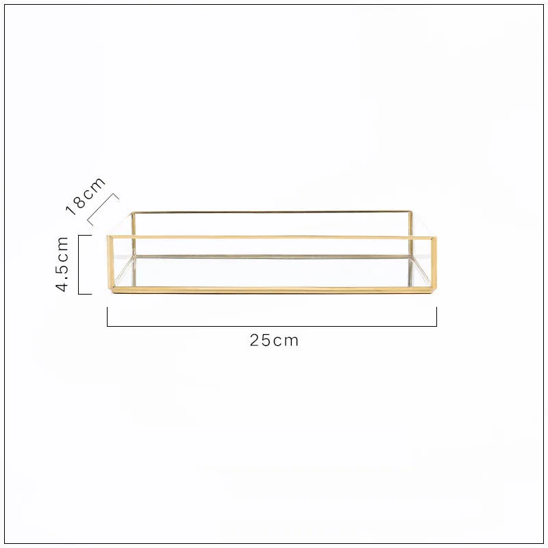 Латунный металлический поднос для хранения чая, роскошный стеклянный Золотой косметический держатель, многоугольная Фруктовая тарелка, ювелирный поднос для домашнего декора - Color: rectangle M