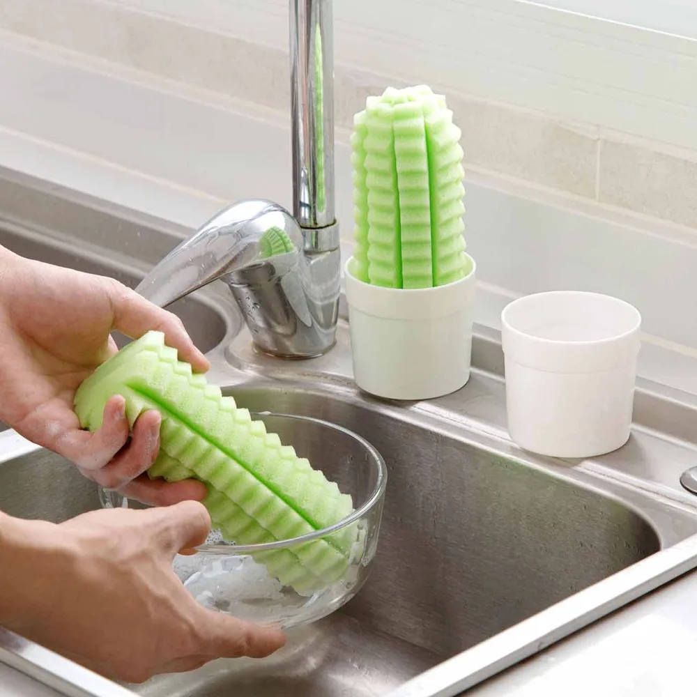 

OTHERHOUSE 1Pc Cute Kitchen Sponge Bottle Cleaner Dish Sponges Rag Magic Eraser Dish Tableware Pot Brush Washing Sponges Cactus
