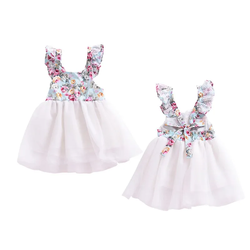 

Summer Baby Girl Dress Cotton Printing Stitching Mesh Dress Children Fashion Fluffy Princess Dress