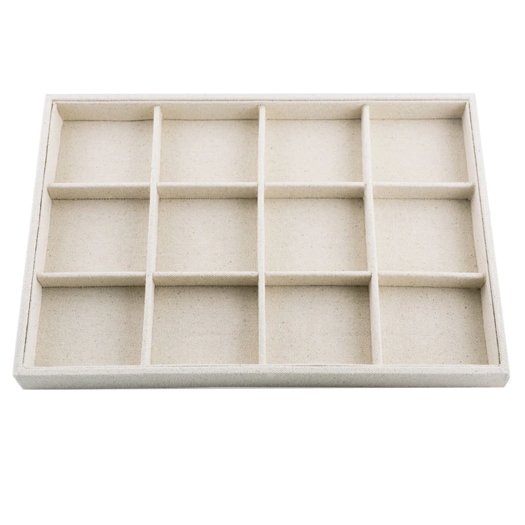 Multifunctional Beige Linen Jewelry Tray Jewelry Display Organizer Holder Case Earring Storage Box for Bracelet Necklace серьги