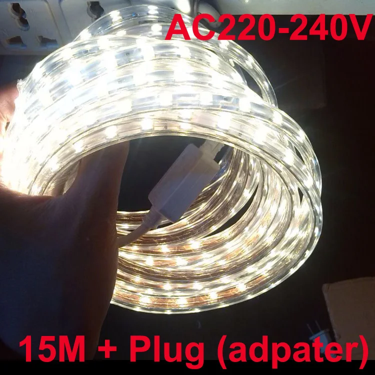 cheap led strip 15m + strip plug adapter 300 LED 5050 luces led tiras Waterproof Cool White Warm white red yellow green 220V