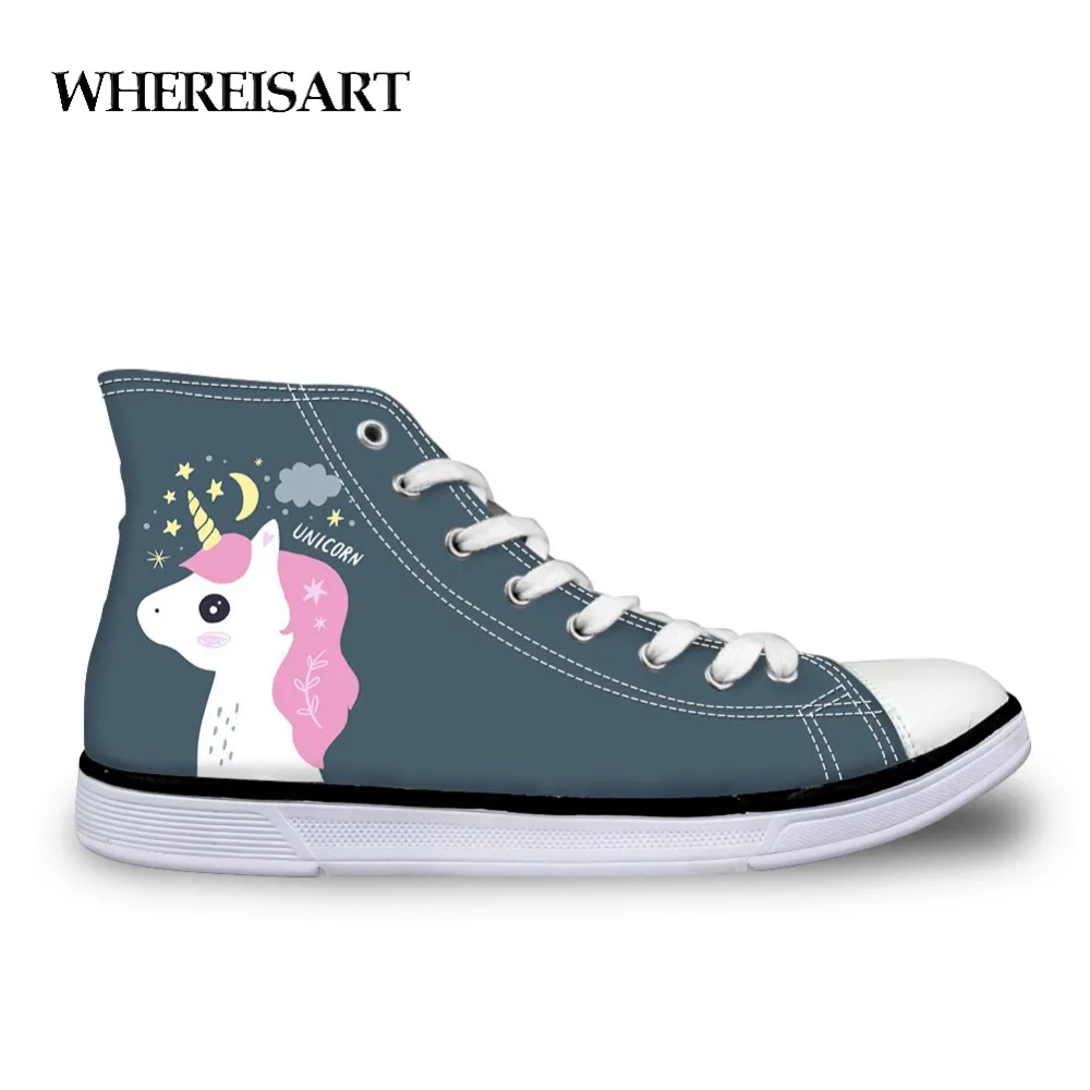 

WHEREISART Womens Designer Sneakers Night Unicorn Pattern Casual Breathable Shoes Flats Teen Girls Cute Animals High-top Shoes