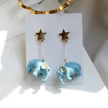 Забавные милые этнические тайские серьги-гвоздики с голубым слоном в форме звезды для женщин и девушек, модные ювелирные изделия для свадебной вечеринки, подарок