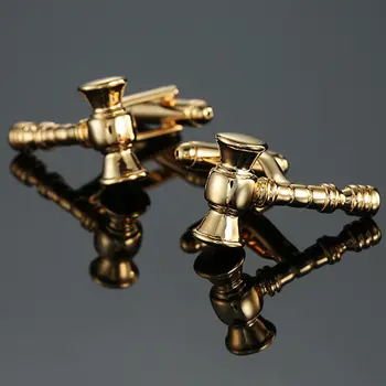 

High Quality Laser Metal Gold Cufflinks New Brand Men's Shirts Cufflinks Hammer Cufflinks Free of Freight