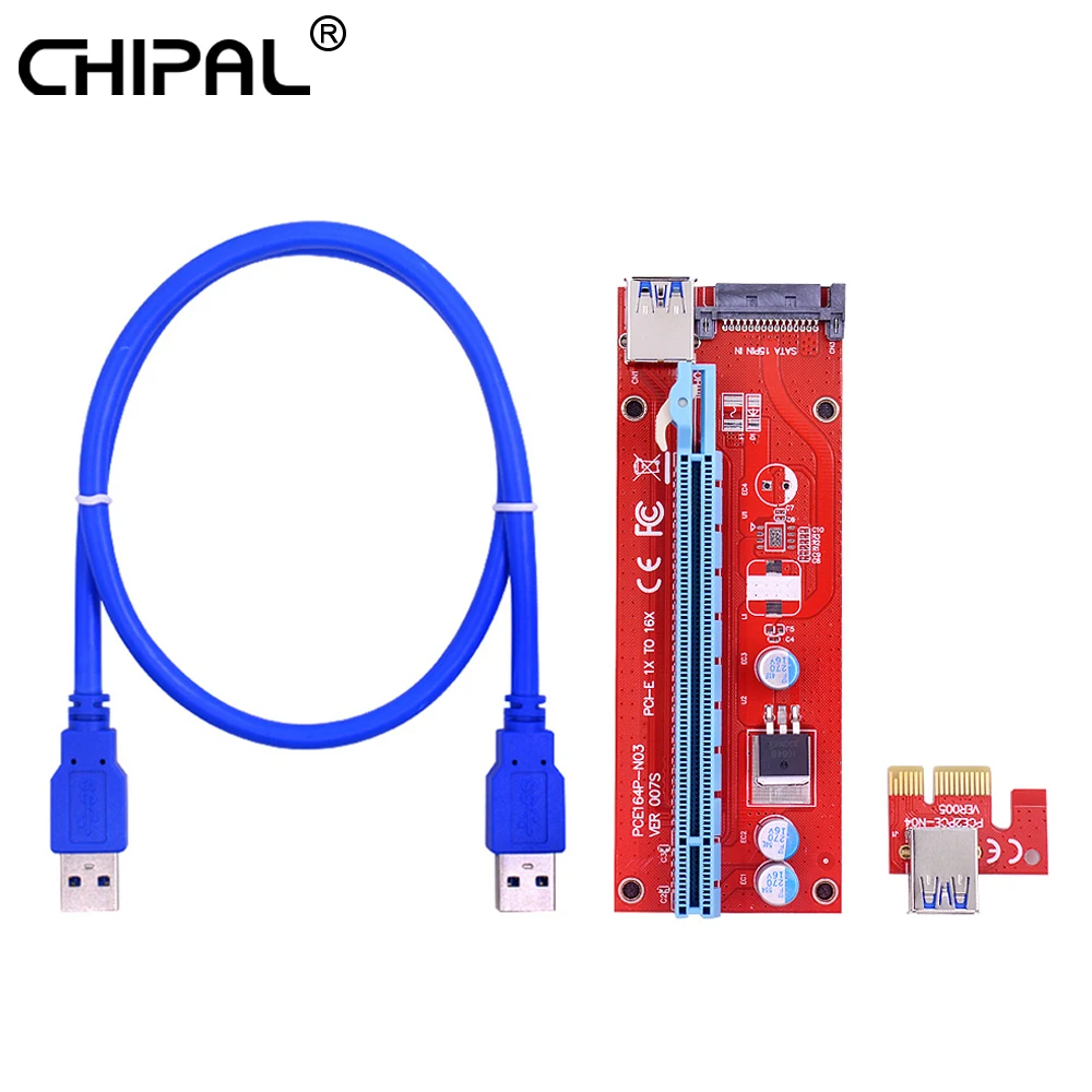 CHIPAL VER007S 0 6 M PCI-E Райзер-карта PCI Express PCIE 1X к 16X адаптер SATA Power USB 3 кабель для