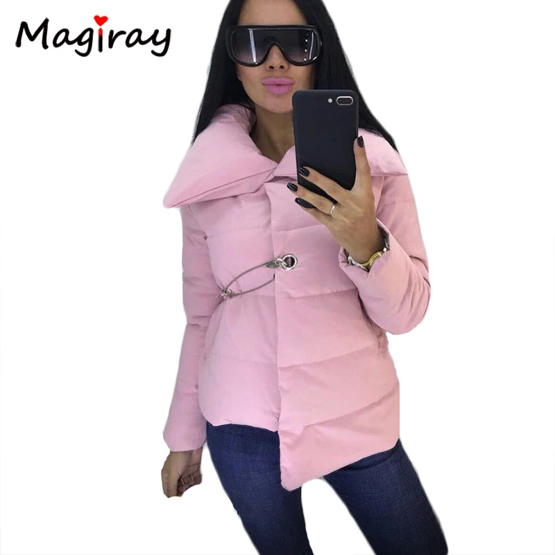 

Magiray 2019 Women Winter Jacket Female Long Sleeve Coat Big Lapel Down Parka Coat Asymmetric Plus Size Tops C410