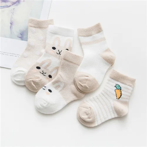 Lawadka/5 пар/лот; Детские Носки с рисунком кролика; дышащие хлопковые детские носки для мальчиков; летние сетчатые носки для маленьких девочек - Цвет: Khaki
