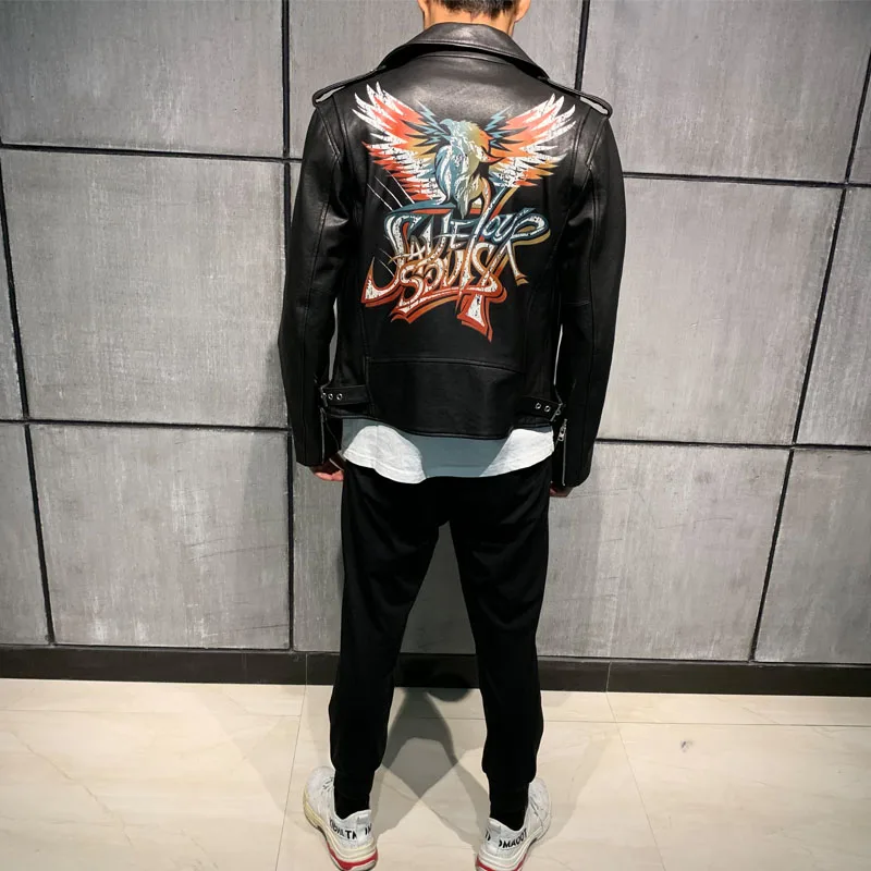 

male leather jacket paint leather coat men genuine sheepskin