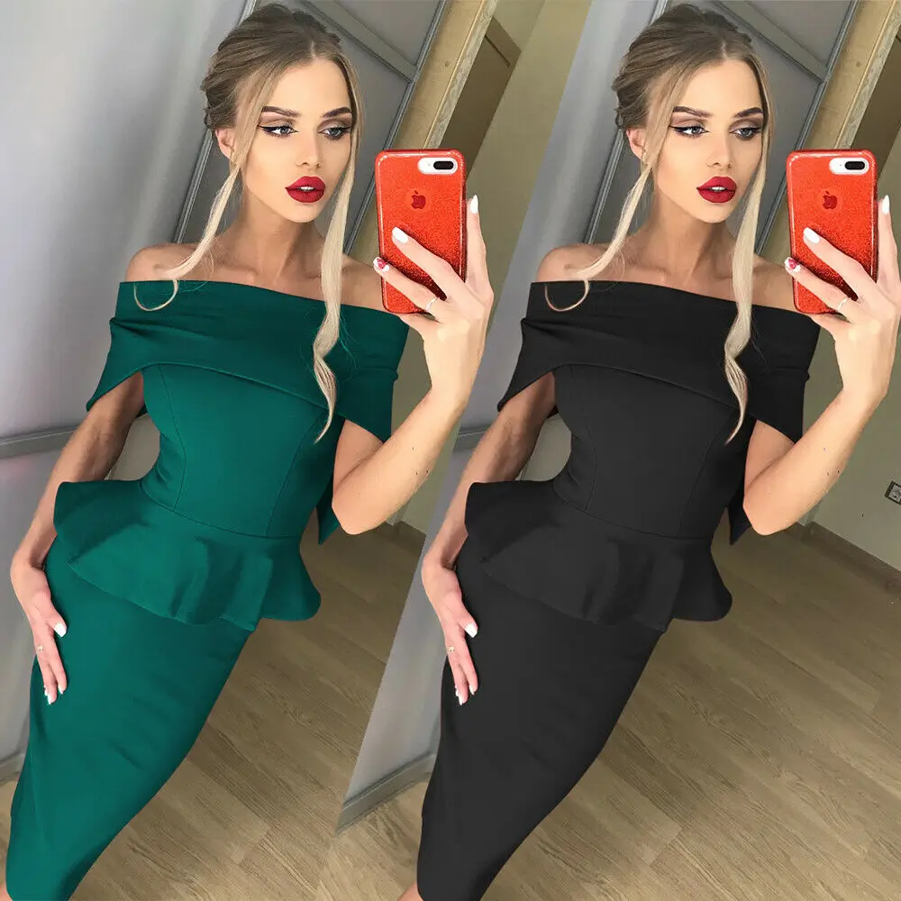

2019 New Women Elegant Midi Dress Sexy Formal Dres Off Shoulder Party Cocktail Club Dresses