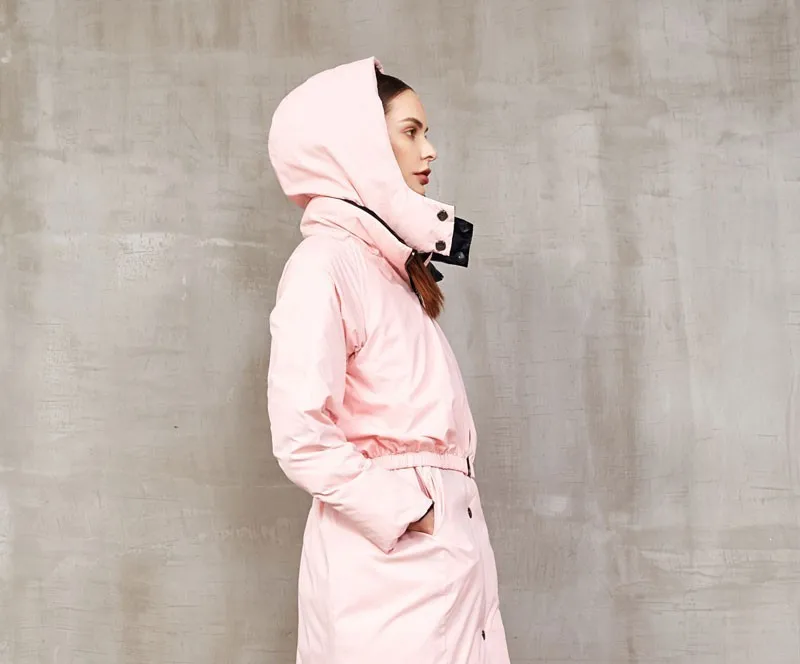 Новинка, зимнее Длинное свободное Женское пальто, большие размеры, с капюшоном, контрастный цвет, Двухсторонний пуховик, зимняя женская куртка EF1518