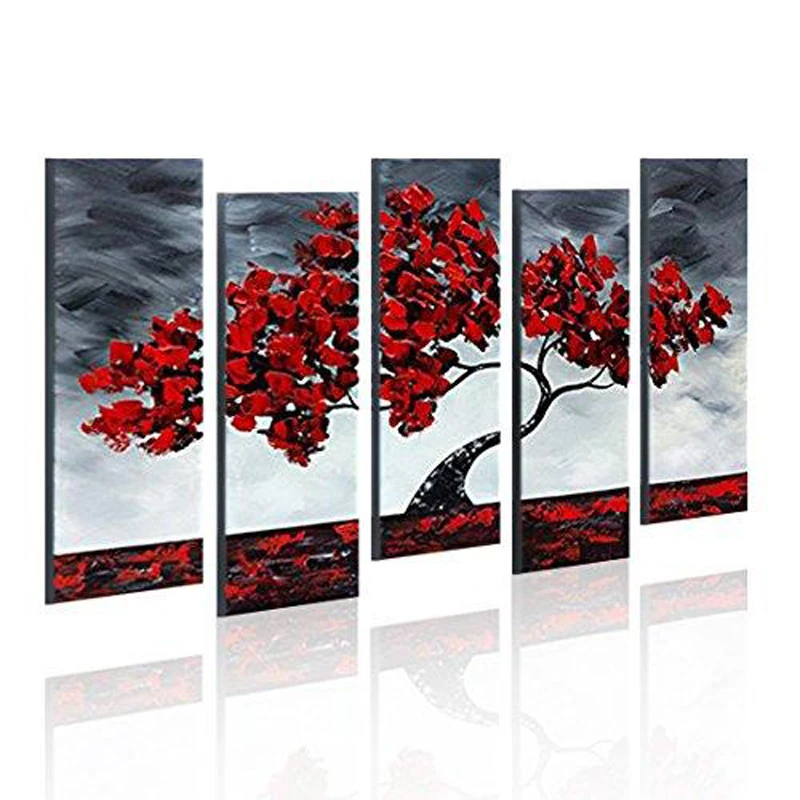 

Hand Painted Oil Paintings Beautiful Maple Tree Swaying In The Wind 5 Panels Unframed Inside For Living Room Art Work Home Decor