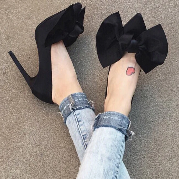 

Womens Pointed Toe Big Bowknot Suede Leather Stilettos High Heel Pumps Party Slip on Low Top Shoes A206