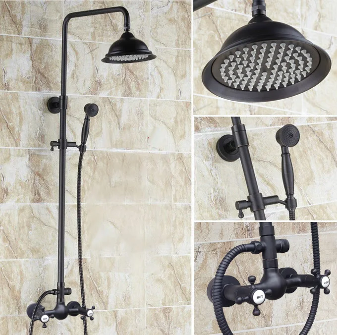 

Bathroom 8.2 inch shower Head Oil Rubbed Bronze Wall Mounted RainFall Shower Faucet Set Double Cross Handles Mixer Tap ars492