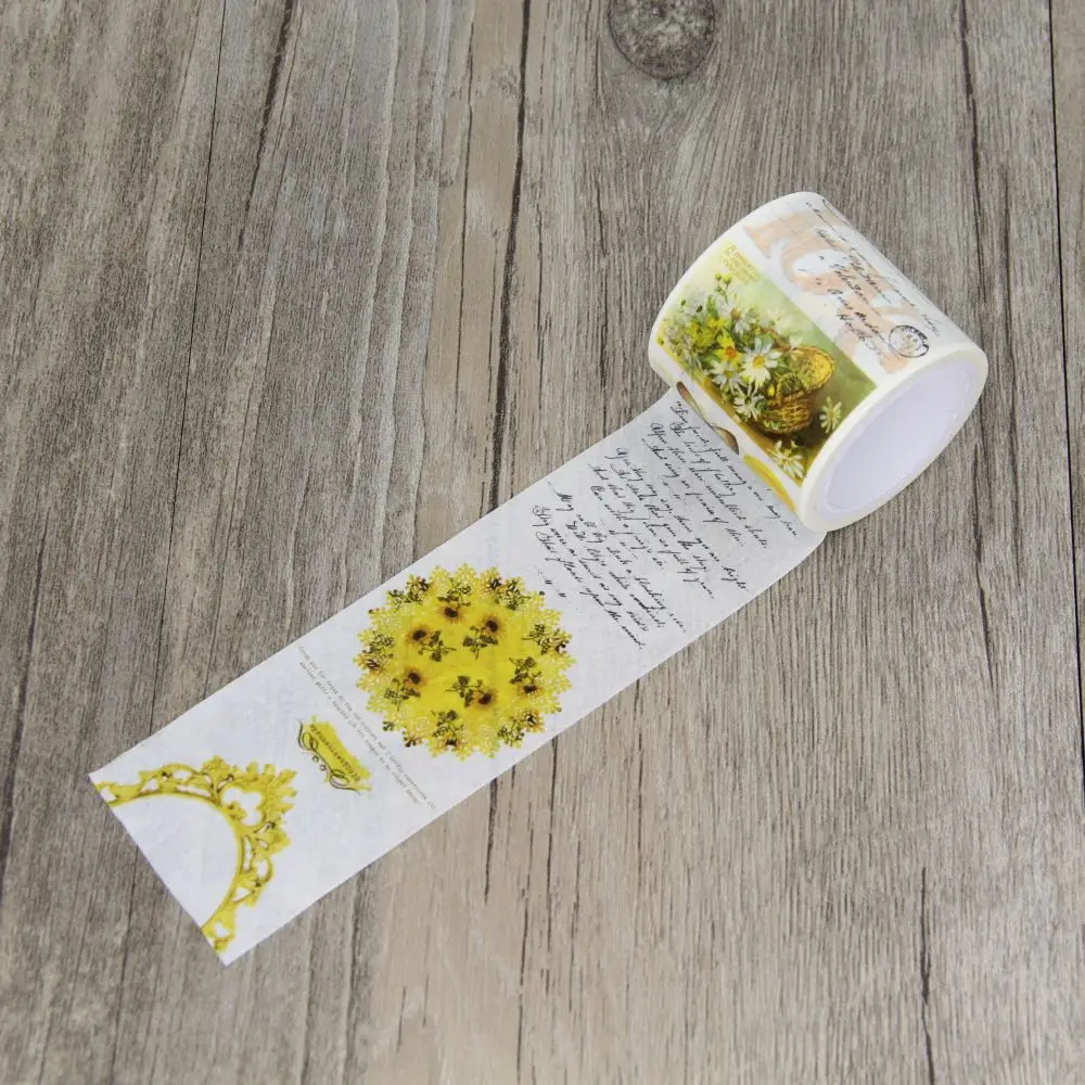 English Yellow Flower Retro Style Washi Paper Masking Tapes DIY Tape